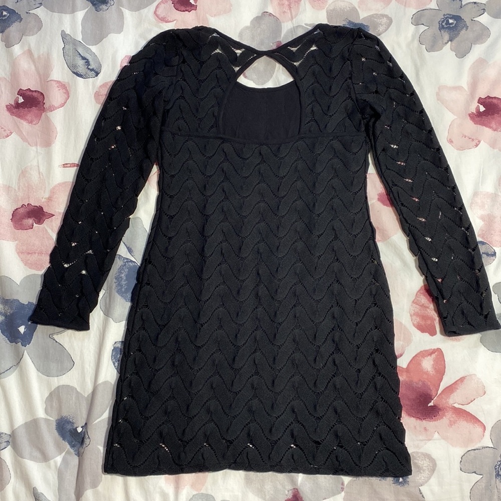 Free People Black Lace Crochet Wild Thing Mini Dress - Picture 5 of 8